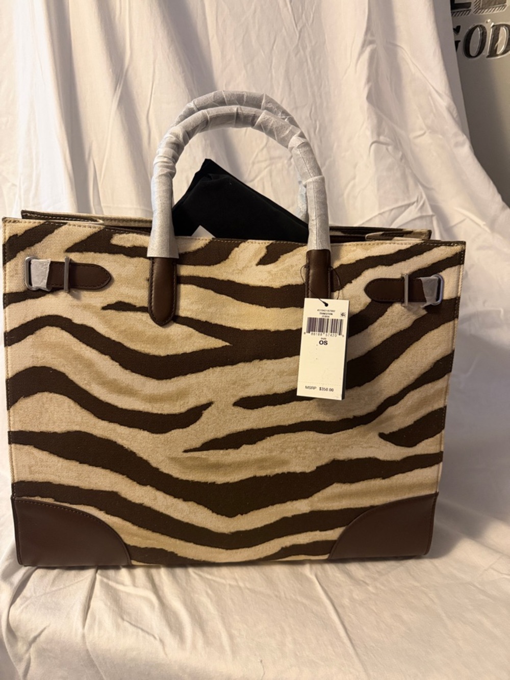 Lauren Ralph Lauren Beige and Brown Zebra Print Tote